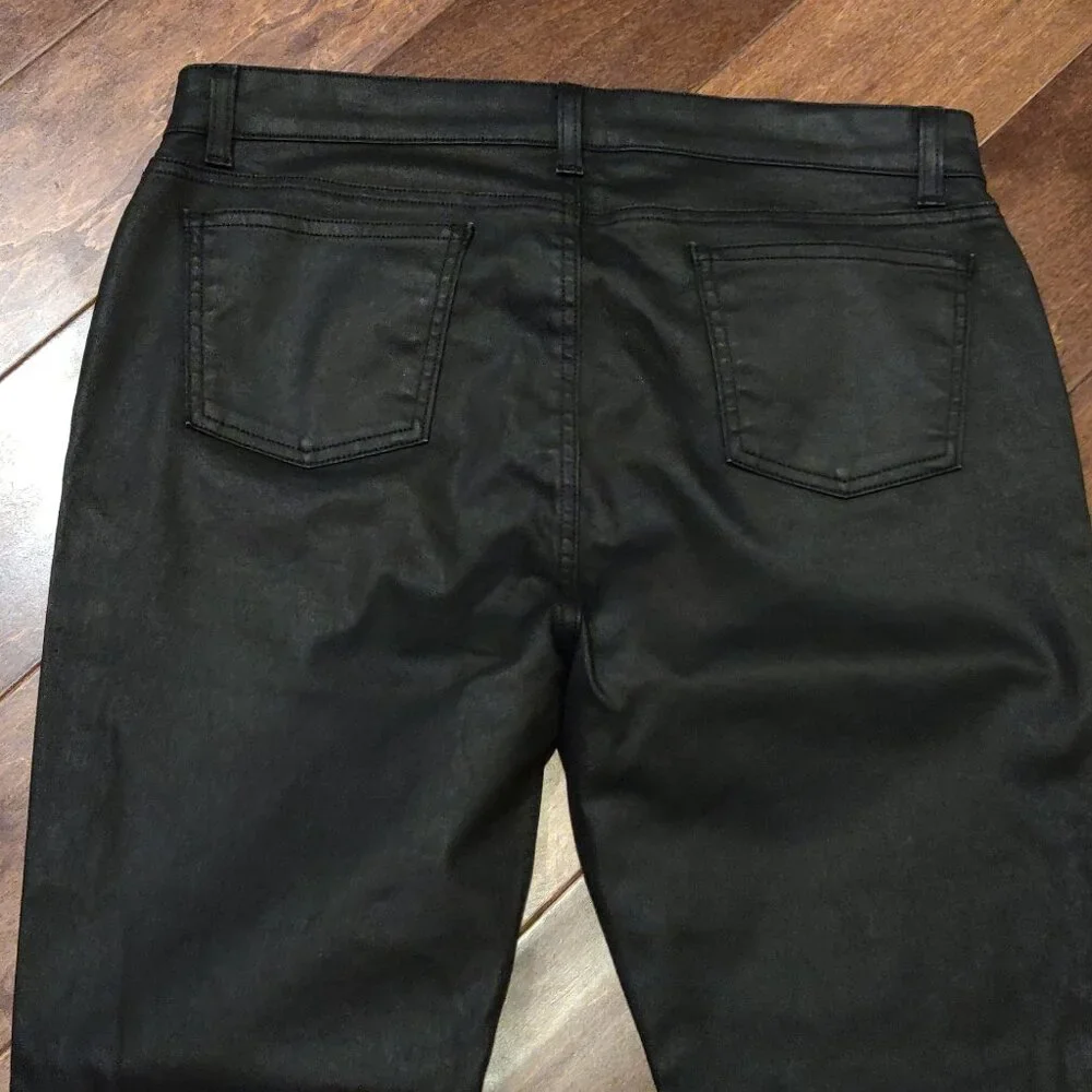 Eileen Fisher Black Waxed Stretch Skinny Jeans SIZE 14 PETITE